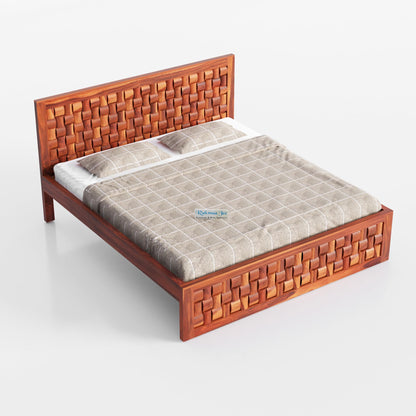 Rukmaajee Solid Sheesham Wood King Size Bed | Honey Premium Finish