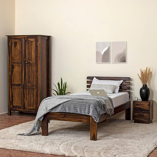 Rukmaajee Solid Sheesham Wood Single Bed for Bedroom | Premium Wooden