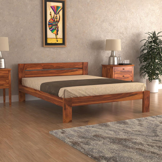 Rukmaajee Solid Sheesham Wood Wooden Queen Size Bed Without Storage