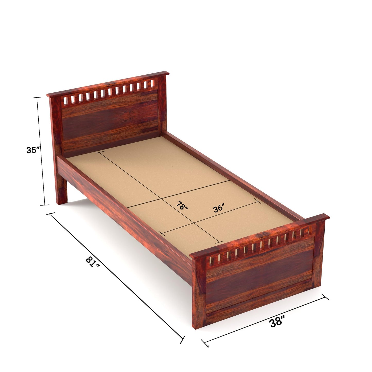 Rukmaajee Solid Sheesham Wood Single Bed for Your Home Traditional