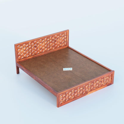 Rukmaajee Solid Sheesham Wood King Size Bed | 3D Headboard Design