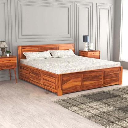 Rukmaajee Solid Sheesham Wood Queen Size Bed with Box Storage for