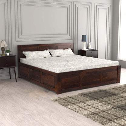 Rukmaajee Solid Sheesham Wood Queen Size Bed with Box Storage for