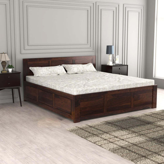 Rukmaajee Solid Sheesham Wood Queen Size Bed with Box Storage for