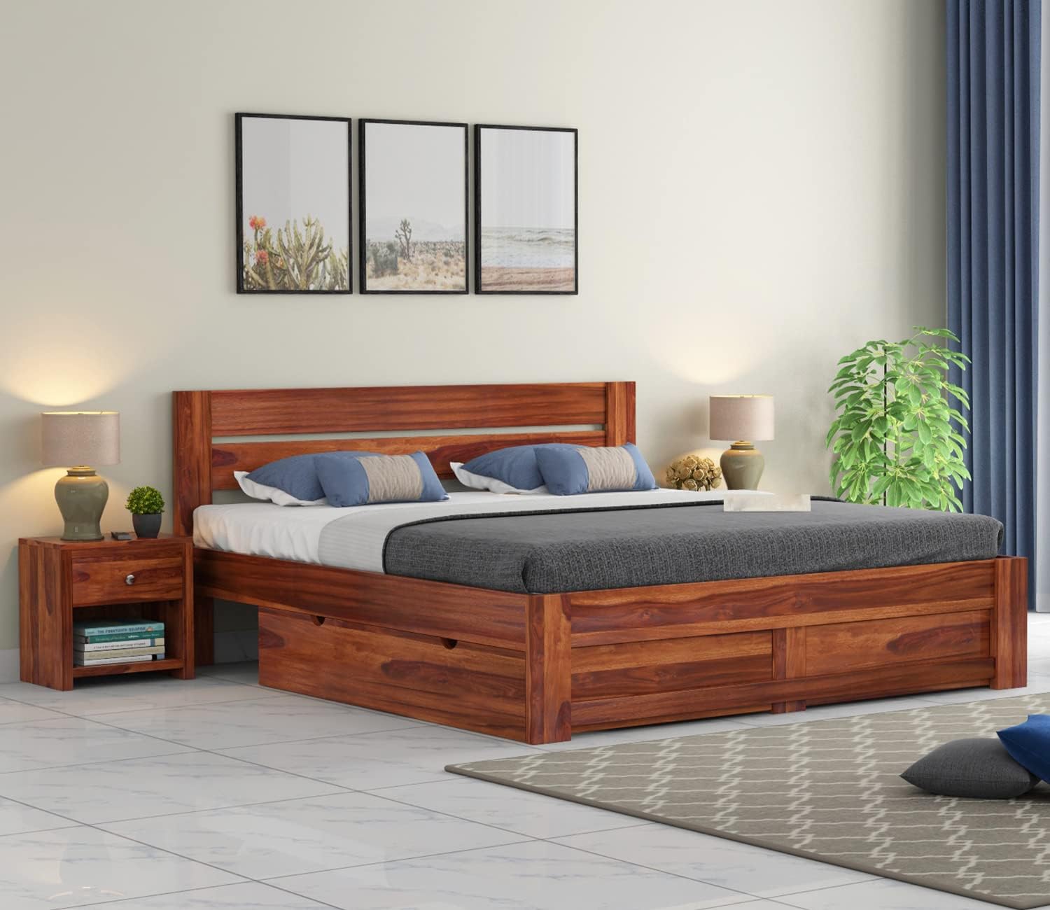 Rukmaajee Wooden King Size Bed with Storage | Double Bed Cot Bed with