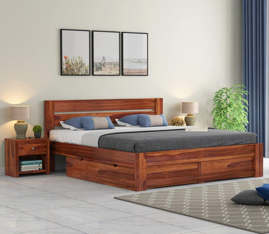 Rukmaajee Wooden King Size Bed with Storage | Double Bed Cot Bed with