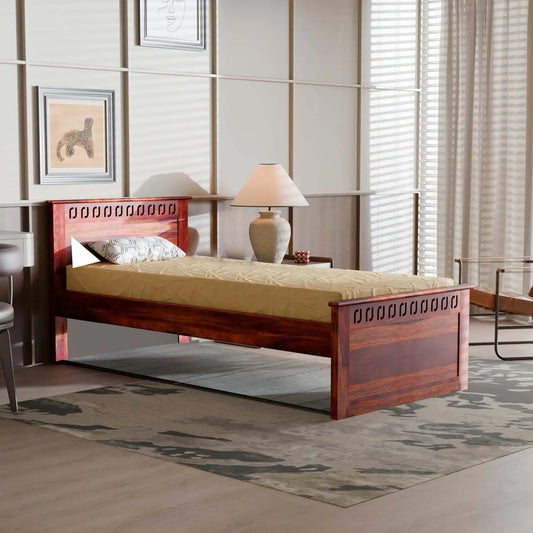 Rukmaajee Single Solid Sheesham Wood Bed with Box Storage Honey