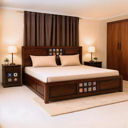 Rukmaajee Taurus Solid Sheesham Wood Queen Size Bed with Storage Box