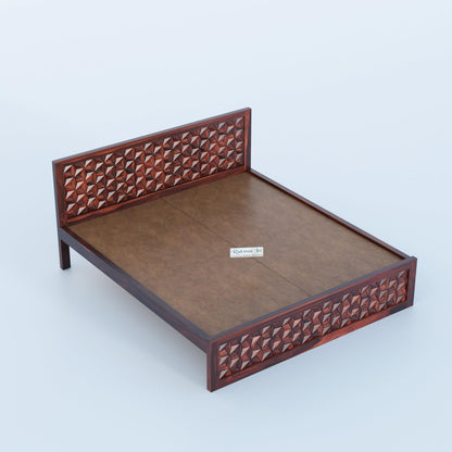 Rukmaajee Solid Sheesham Wood Queen Bed | Artistic 3D Headboard Design