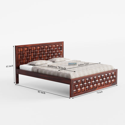 Rukmaajee Queen Size Bed in Solid Sheesham Wood | Art Honey Finish