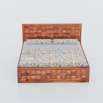 Rukmaajee Queen Size Bed in Solid Sheesham Wood | Honey Premium Finish