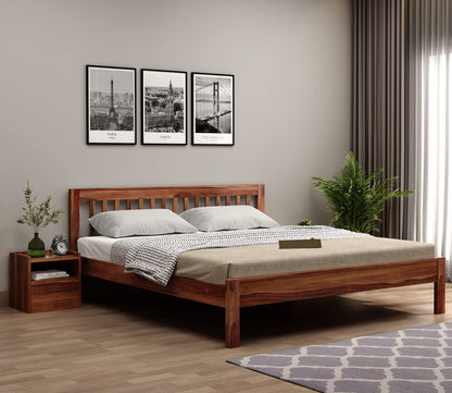Rukmaajeee Sheesham Wood King Size Bed Without Storage | Wooden Double