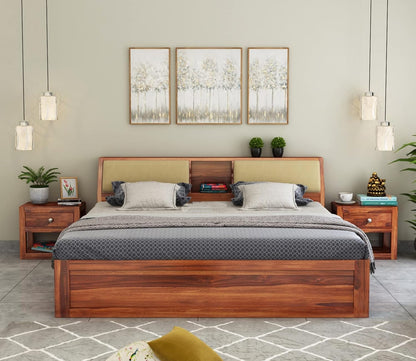 Rukmaajee Sheesham Wood King Size Bed with Box Storage Wooden Double