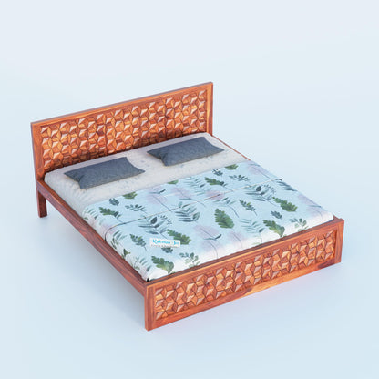 Rukmaajee Solid Sheesham Wood King Size Bed | 3D Headboard Design