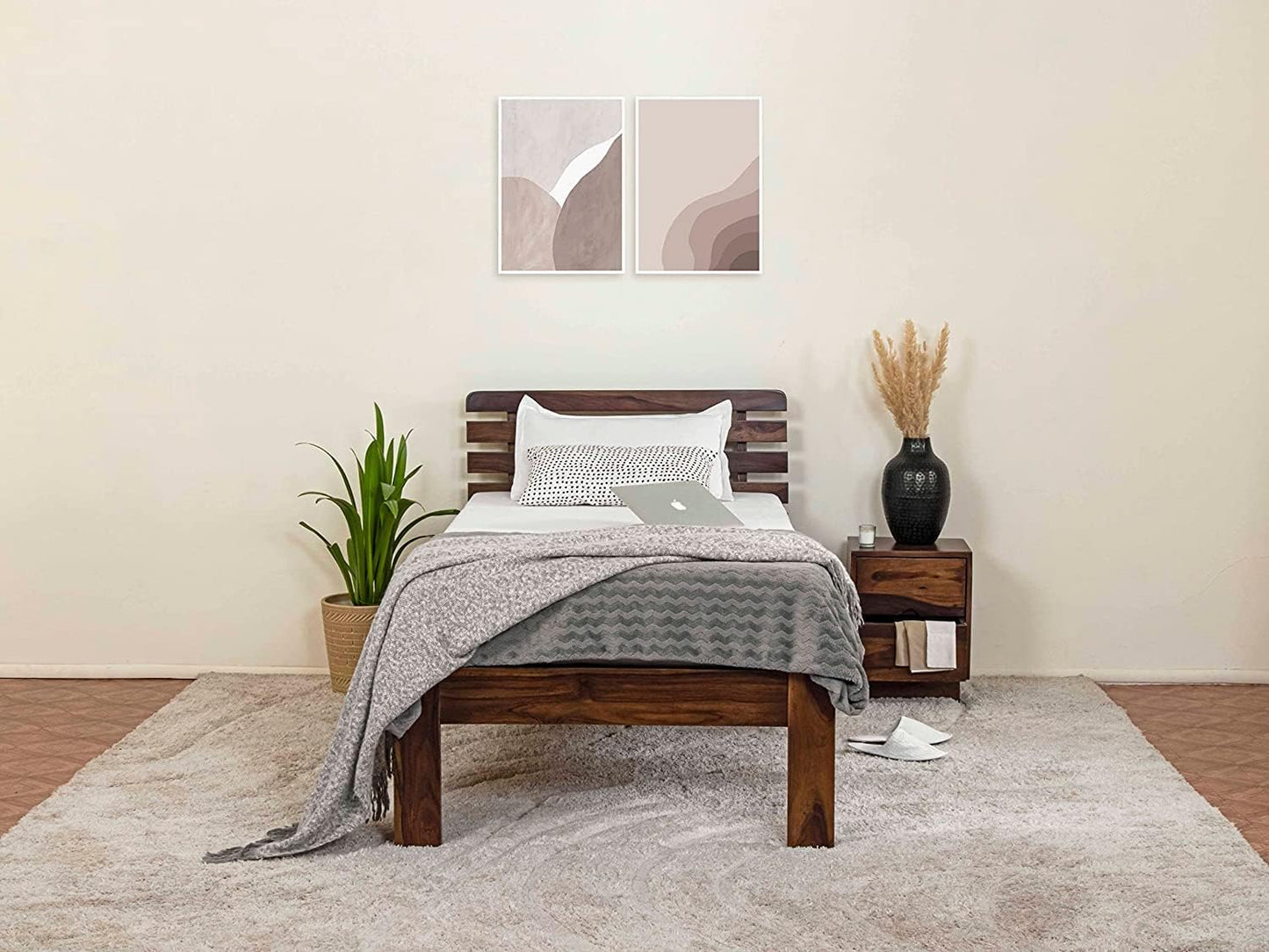 Rukmaajee Solid Sheesham Wood Single Bed for Bedroom | Premium Wooden