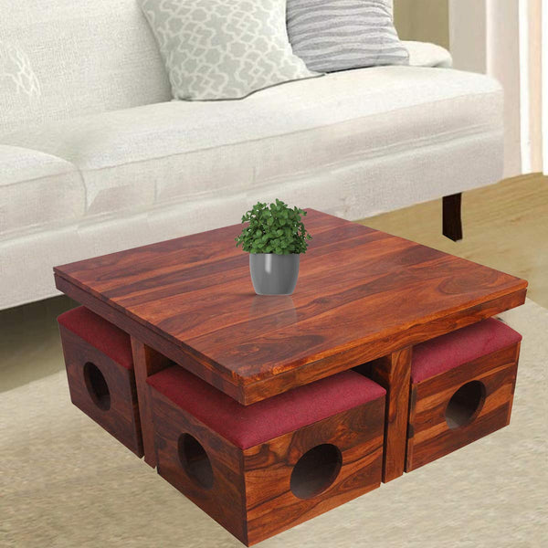 Rukmaajee Furniture Four Stool & Table Robotic Coffee Table in Natural