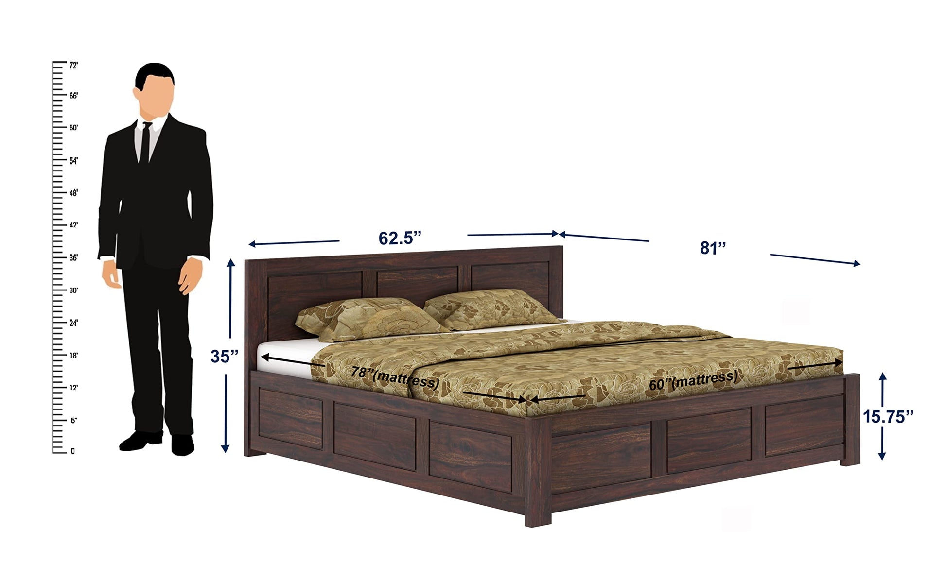 Rukmaajeee Solid Sheesham Wood Bed | Wooden Double Cot Palang for