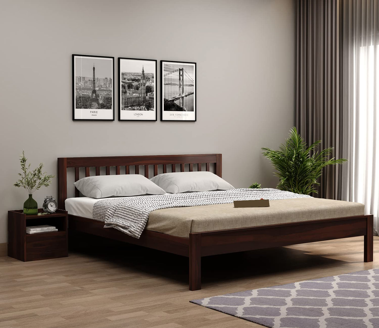 Rukmaajeee Sheesham Wood King Size Bed Without Storage | Wooden Double