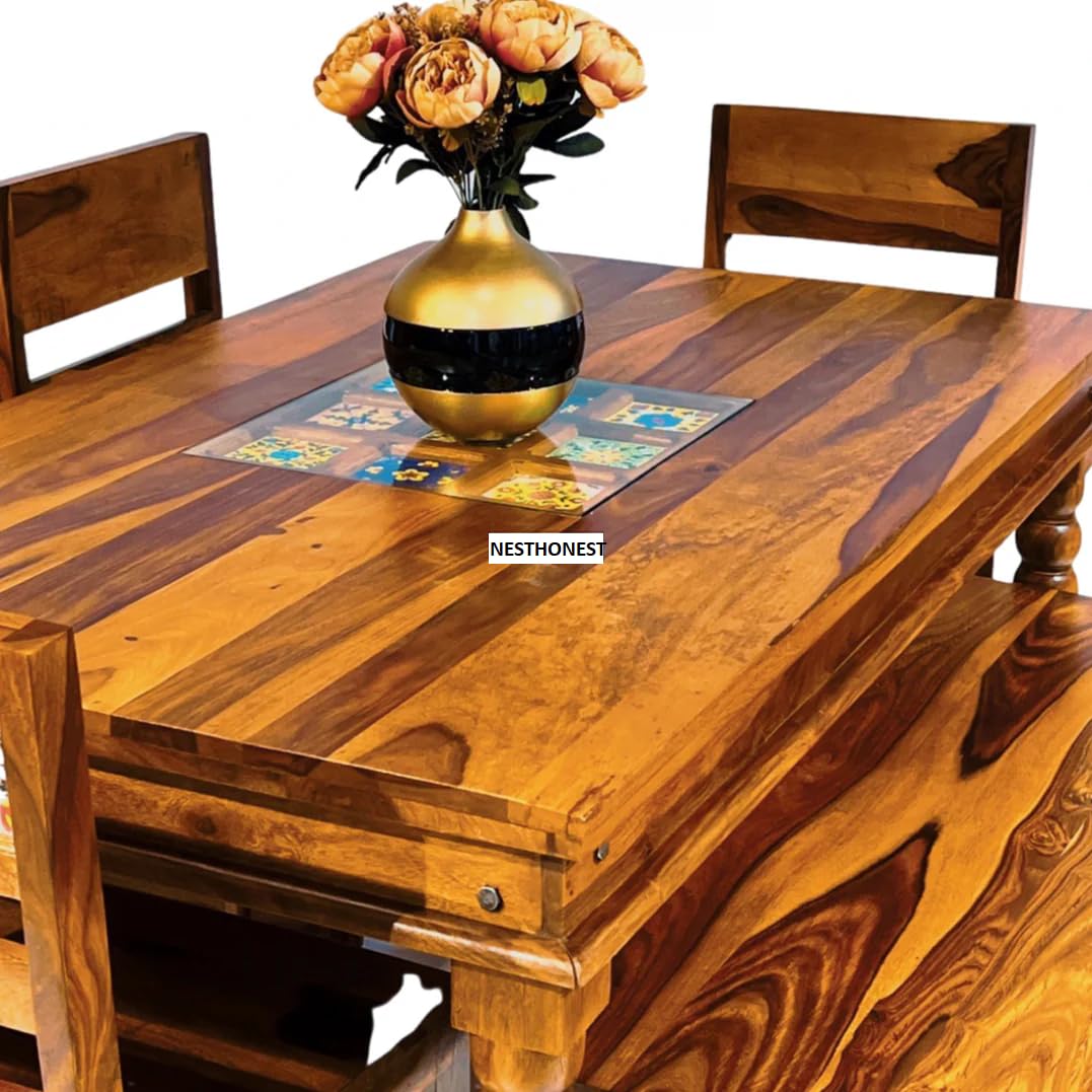 Rukmaajeee Wooden 4-Seater Dining Table | Solid Sheesham Wood Table