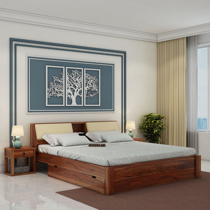 Rukmaajeee Solid Sheesham Wood Queen Size Bed with 2 Drawer Storage