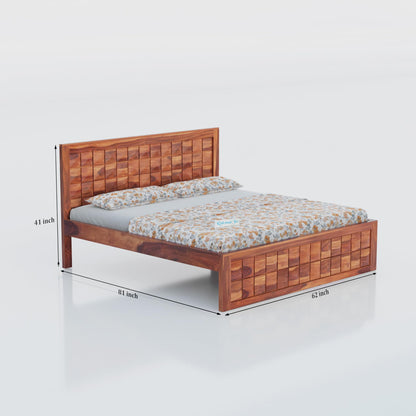Rukmaajee Queen Size Bed in Solid Sheesham Wood | Honey Premium Finish