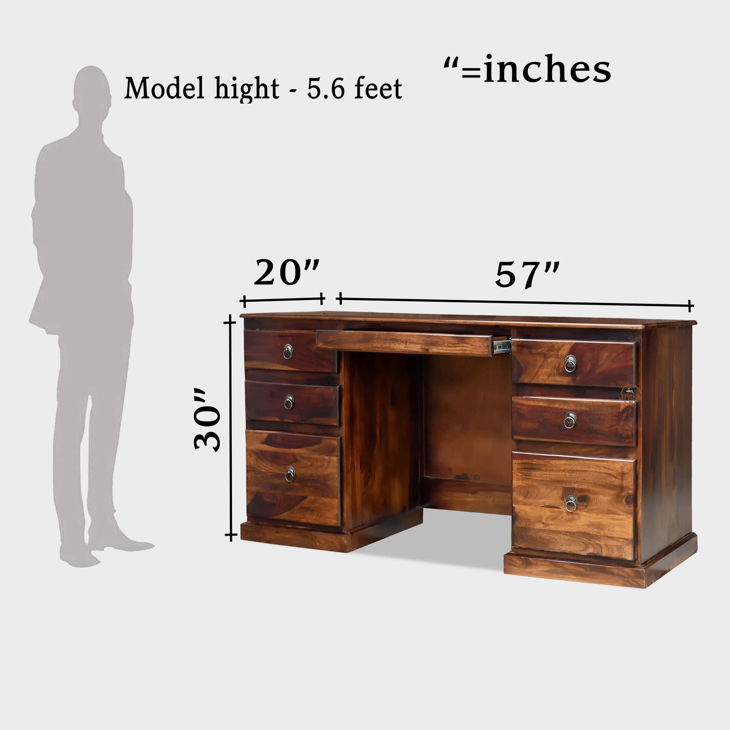 Rukmaajeee Sheesham Wood Large Student Study Table with 6 Drawers