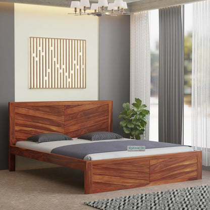 Rukmaajee Solid Sheesham Wood Queen Size Bed Without Storage|Wooden