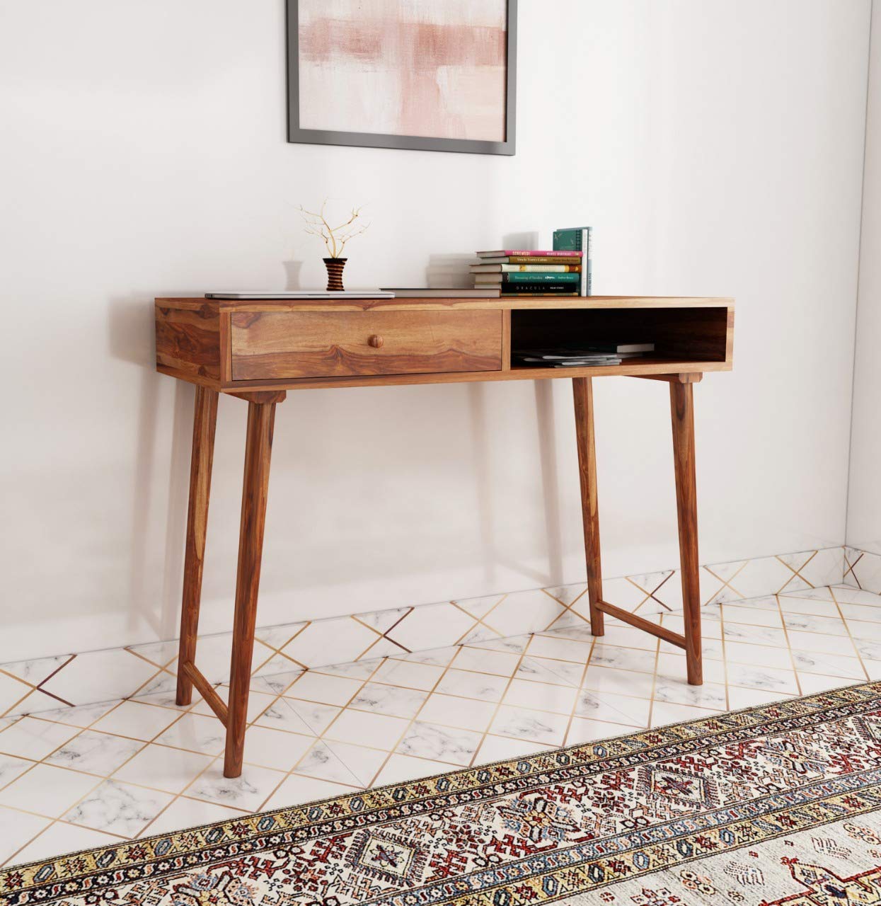 Rukmaajeee Solid Sheesham Wood Study Table | Wooden Laptop Desk &