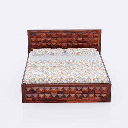 Rukmaajee Solid Sheesham Wood King Size Bed | Diamond Design Headboard