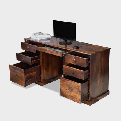 Rukmaajeee Sheesham Wood Large Student Study Table with 6 Drawers