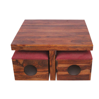 Rukmaajee Furniture Four Stool & Table Robotic Coffee Table in Natural