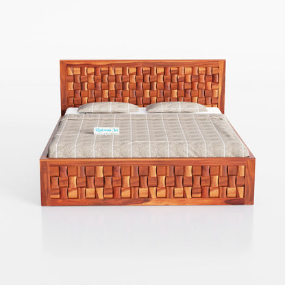 Rukmaajee Solid Sheesham Wood King Size Bed | Honey Finish