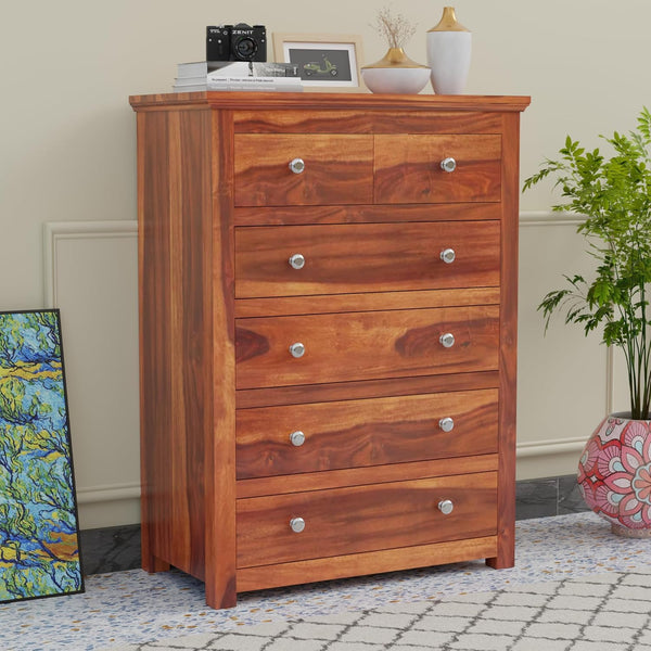 Rukmaajee Solid Sheesham Wood Chest of Drawers | 6 Drawer Storage