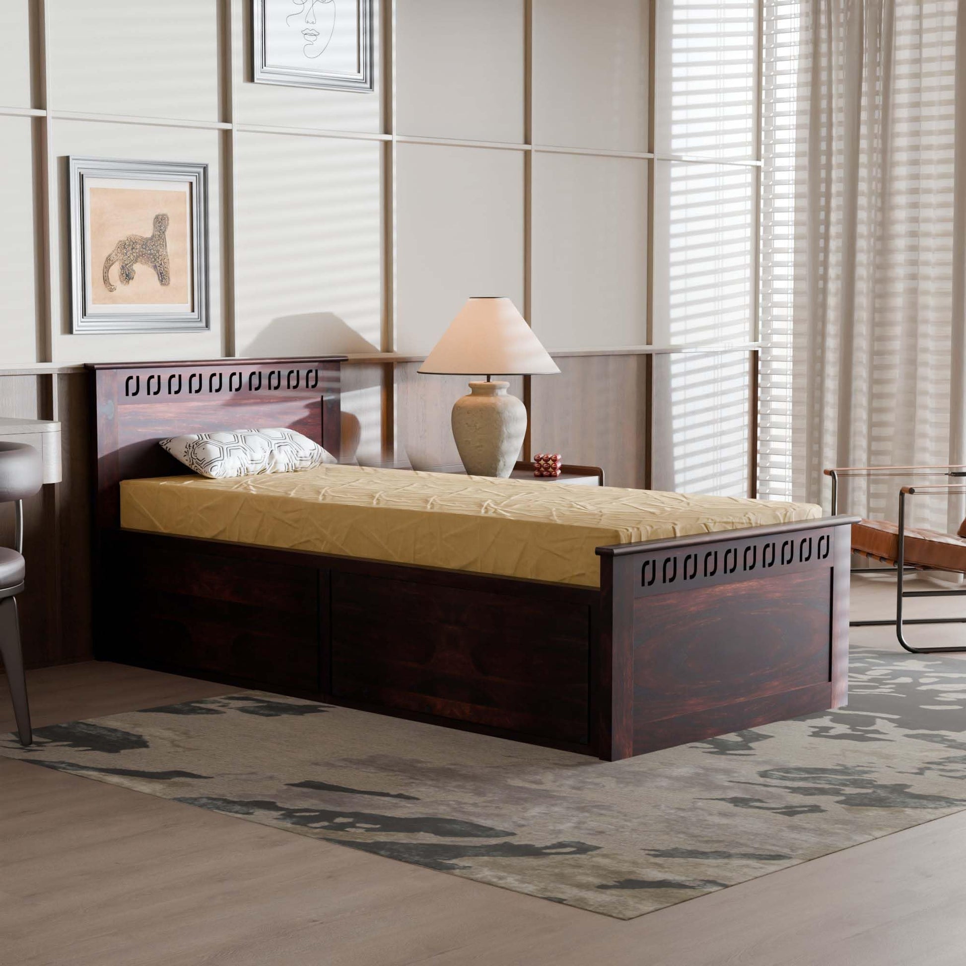 Rukmaajee Solid Sheesham Wood Box Storage Bed for Your Home Sheesham