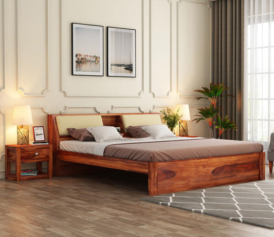 Rukmaajeee Solid Sheesham Wood Wooden Queen Size Bed Without Storage
