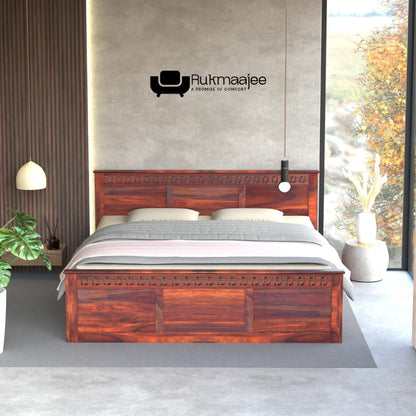 Rukmaajee King Size Bed with Sheesham Wood Frame, Walnut Brown Finish,
