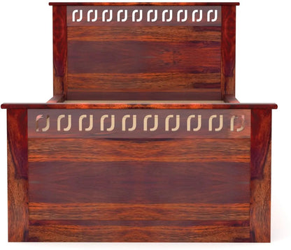Rukmaajee Single Solid Sheesham Wood Bed with Box Storage Honey