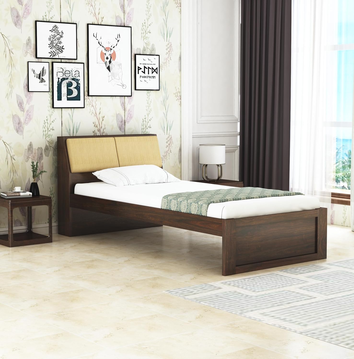 Rukmaajee Solid Sheesham Wood Single Bed Without Storage Wooden Single
