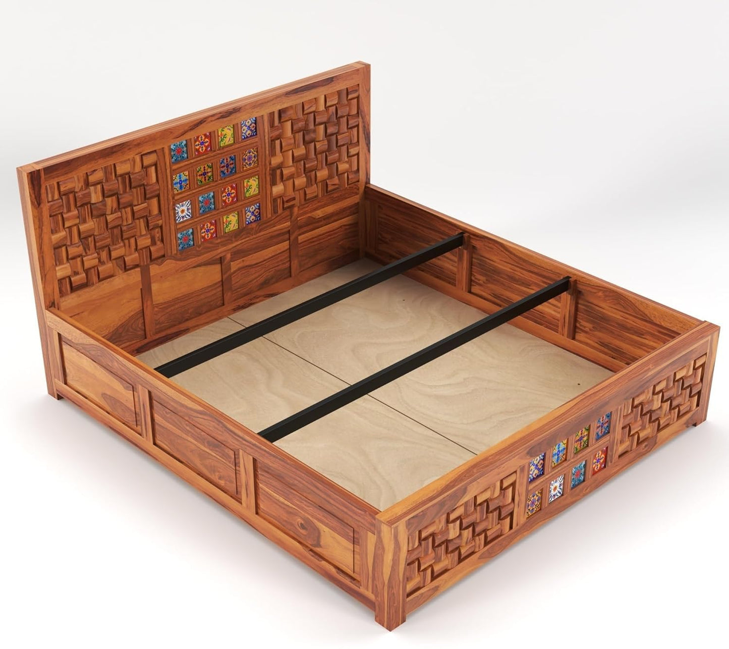 Rukmaajee Solid Sheesham Wood King Size for Bedroom, Hotel| Double Bed