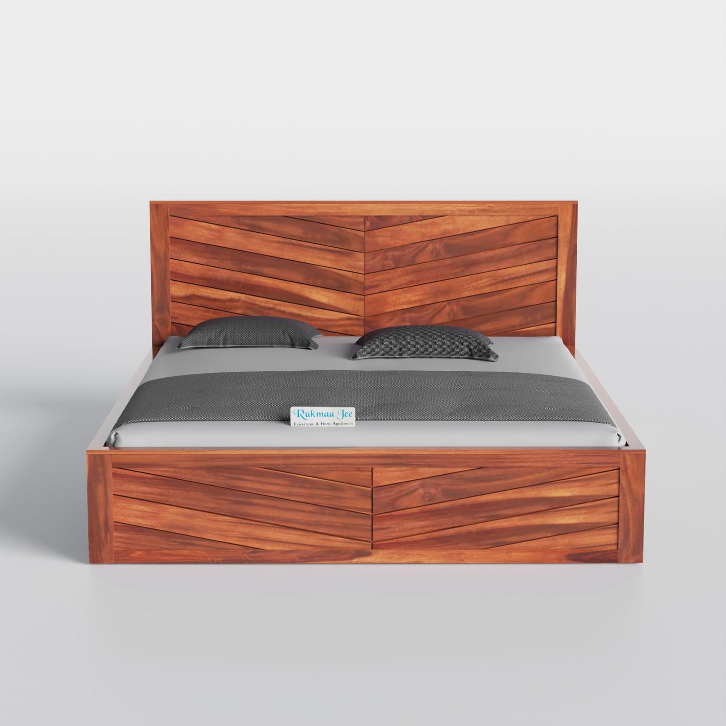 Rukmaajee Solid Sheesham Wood Queen Size Bed | Honey Premium Finish