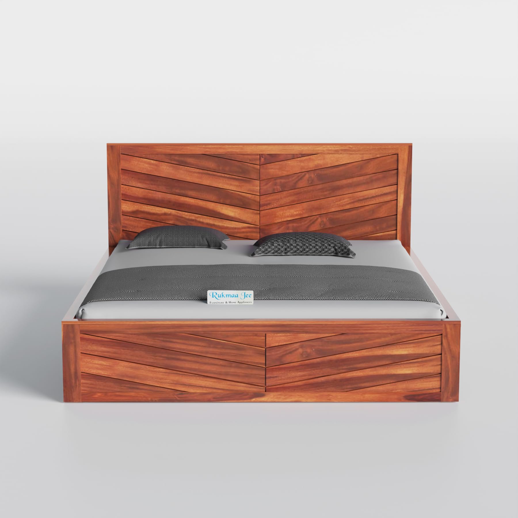 Rukmaajee Solid Sheesham Wood Queen Size Bed | Honey Premium Finish
