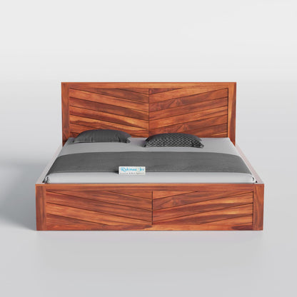 Rukmaajee Solid Sheesham Wood Queen Size Bed | Honey Premium Finish