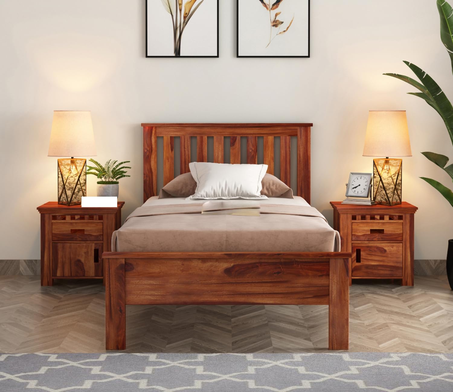 Rukmaajeee Solid Sheesham Wood Single Bed Without Storage | Wooden Cot