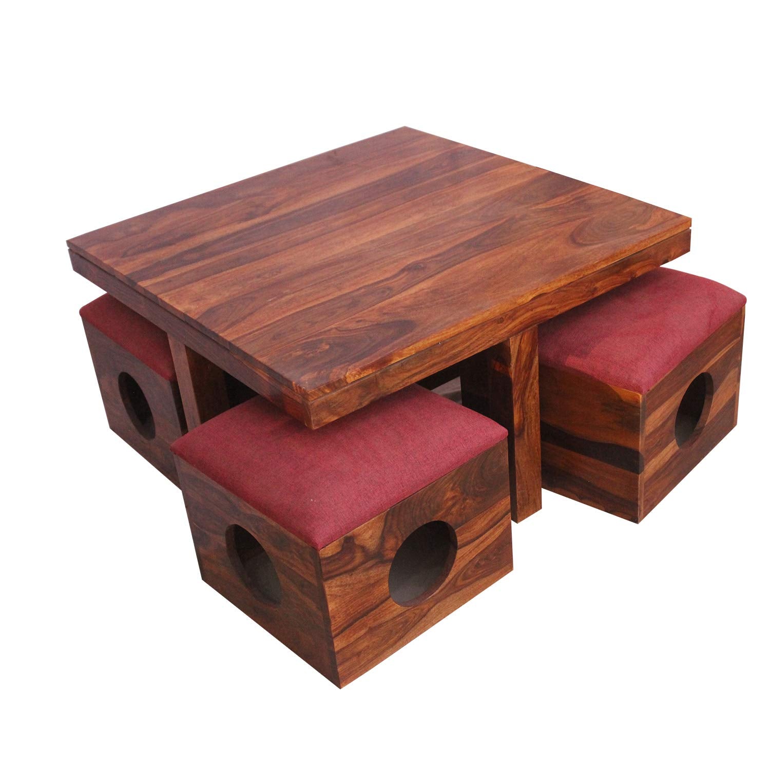 Rukmaajee Furniture Four Stool & Table Robotic Coffee Table in Natural