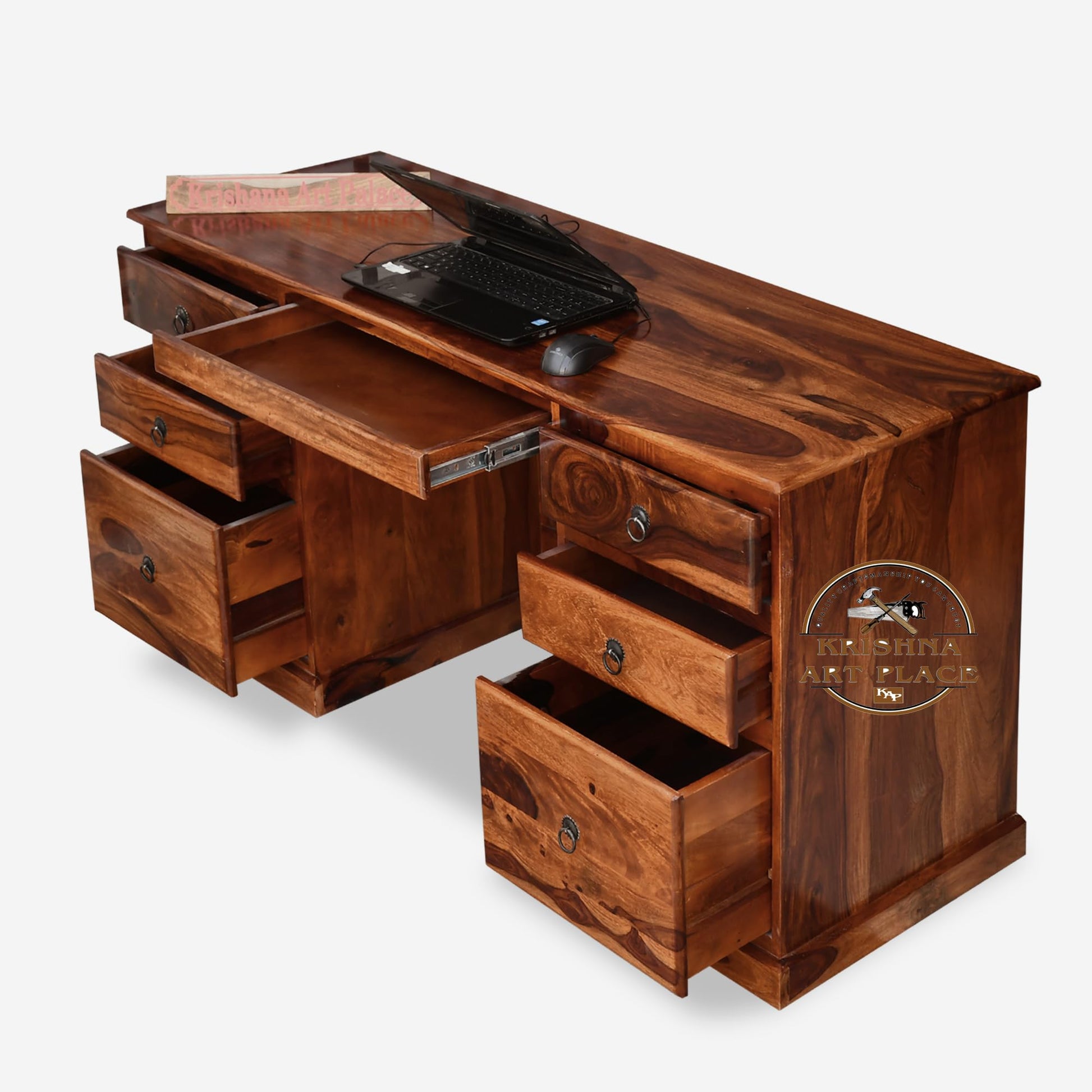 Rukmaajeee Sheesham Wood Study Writing Desk with 6 Drawers | Laptop &