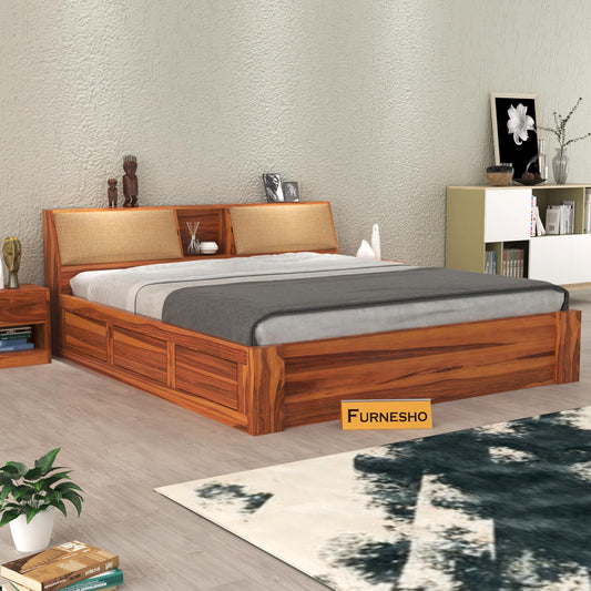 Rukmaajeee Solid Sheesham Wood King Size Bed with Box Storage | Wooden