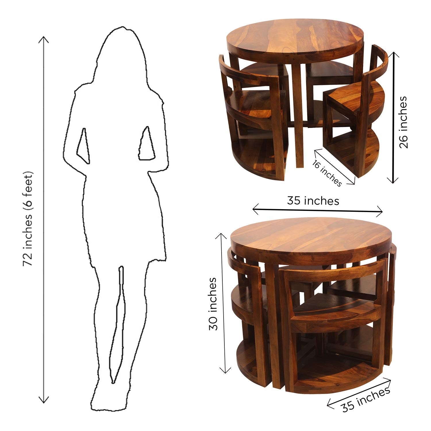 Rukmaajee Furniture Round Top 4 Stool Coffee Cum Dininng Table in