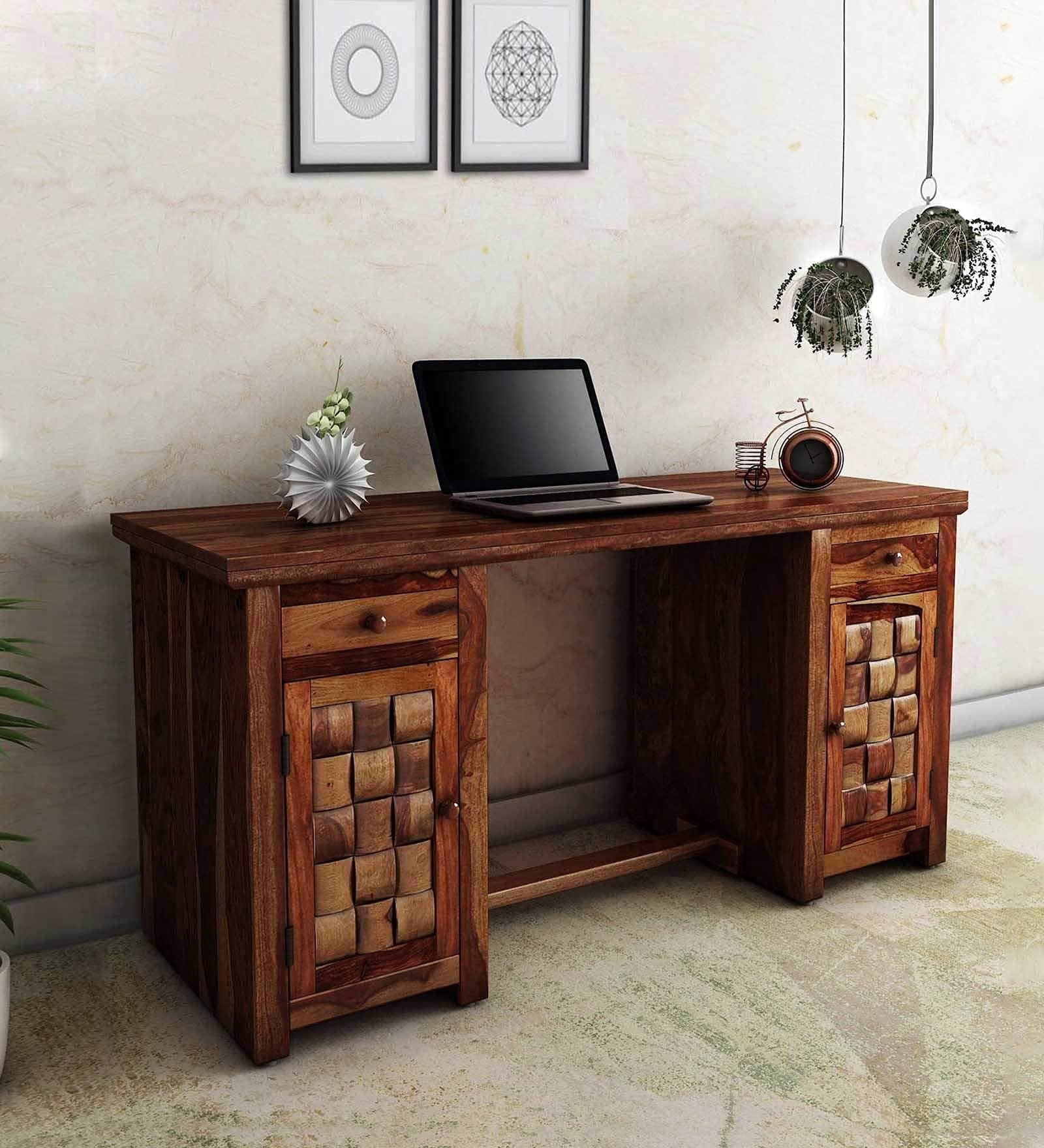 Rukmaajeee Solid Sheesham Wood Study Table | Wooden Laptop Desk &