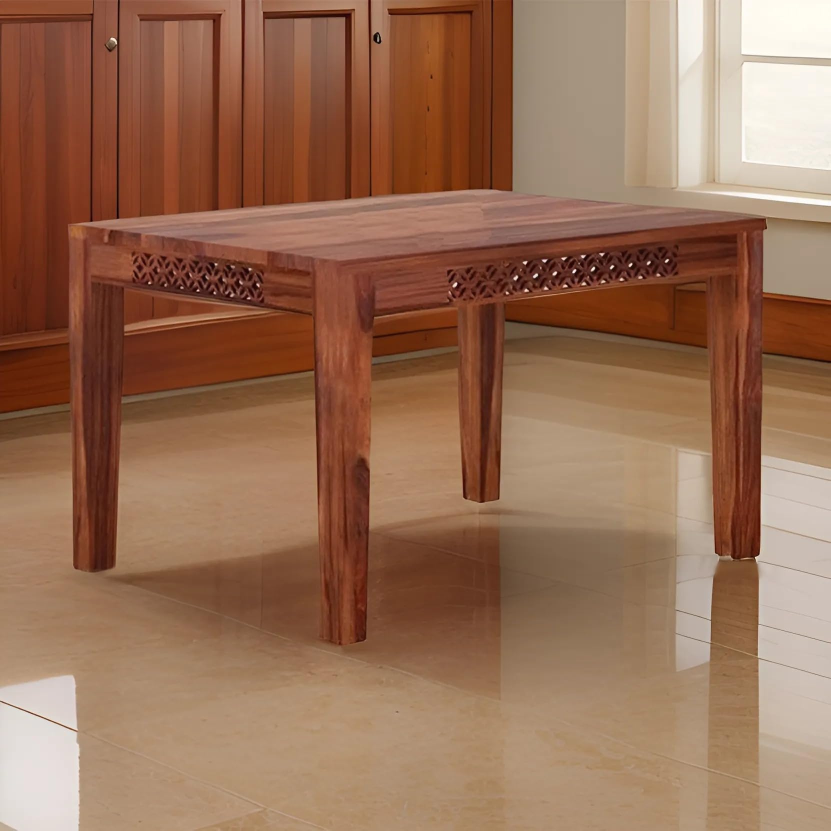 Rukmaajeee Sheesham Wood CNC Dining Table Without Chairs | Solid Wood