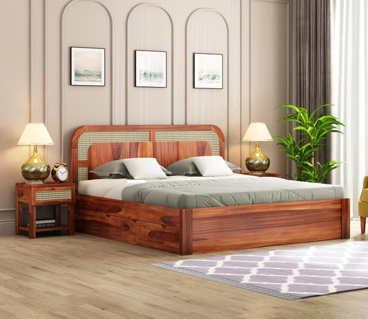 Rukmaajeee Solid Sheesham Wood King Size Bed with Storage | Wooden